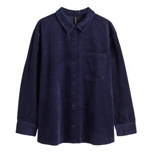 H&M Navy Corduroy Button-Up Shacket, loose OverShirt L